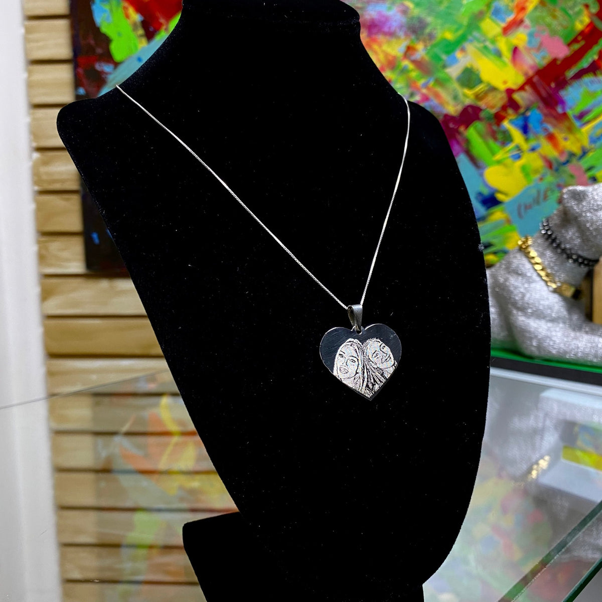 Conjunto Fotograbado Corazón en Plata Ley 950 – 2,5 cm + Cadena de 50 cm