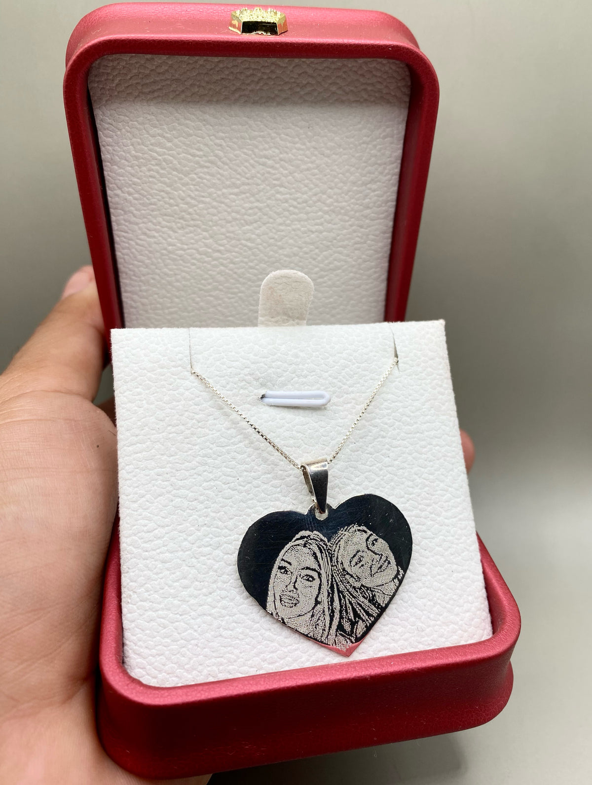 Conjunto Fotograbado Corazón en Plata Ley 950 – 2,5 cm + Cadena de 50 cm